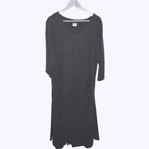 CMC Black V-Neck Maxi Dress With Lg Pockets Full Flowy Skirt Flattering Fit XL